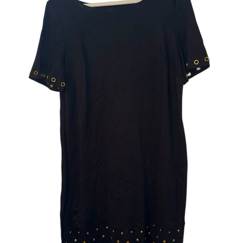 Roz & Ali Black Midi Dress with Gold Accents